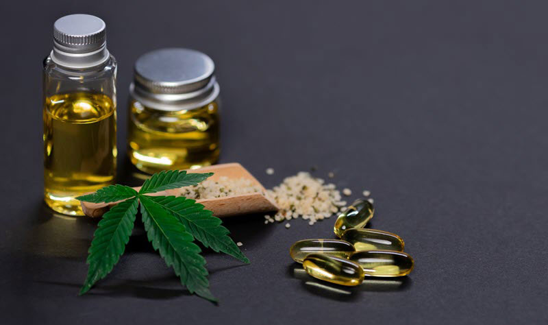 cannabis leaves and oil products